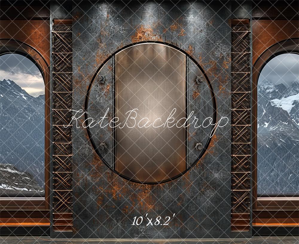 Kate Steampunk Fenster Metall Berge Hintergrund Entworfen von Mini MakeBelieve - Kate Backdrop.de