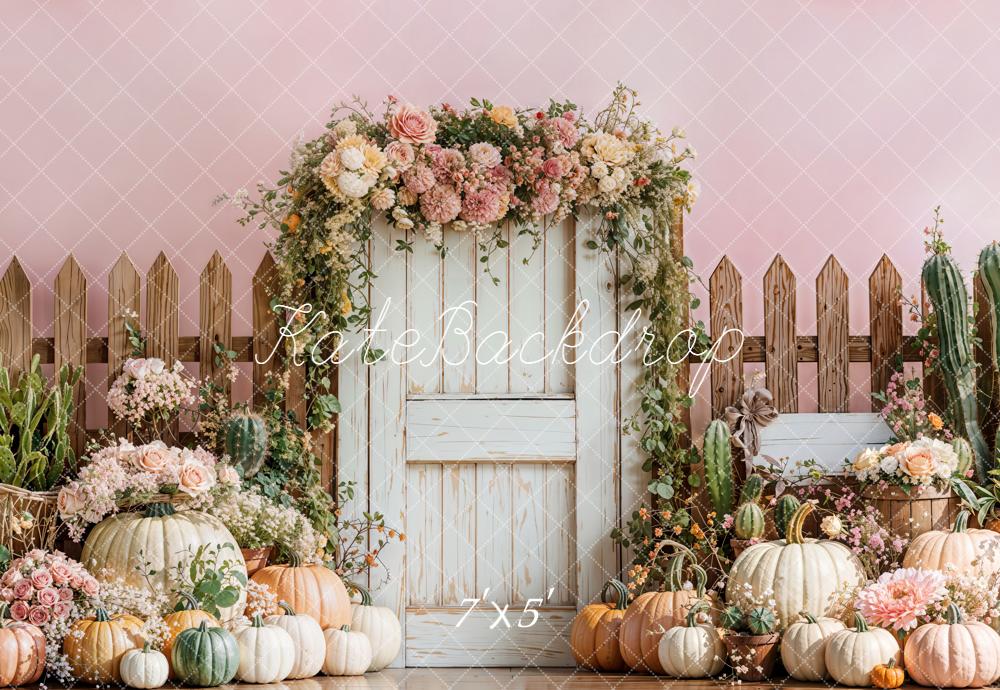 Kate Herbst Tür Kürbisse Blumen Pastell Hintergrund Entworfen von Emetselch - Kate Backdrop.de