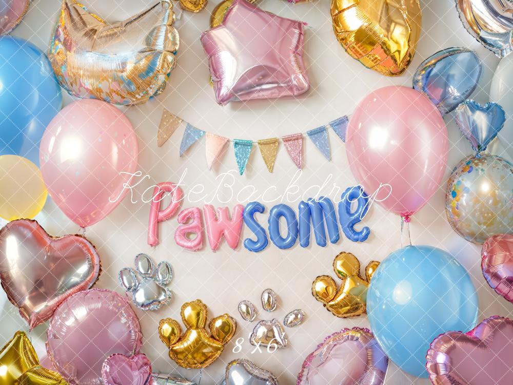 Kate Geburtstag Ballons Pfoten Bunt Fleece Hintergrund Entworfen von Emetselch