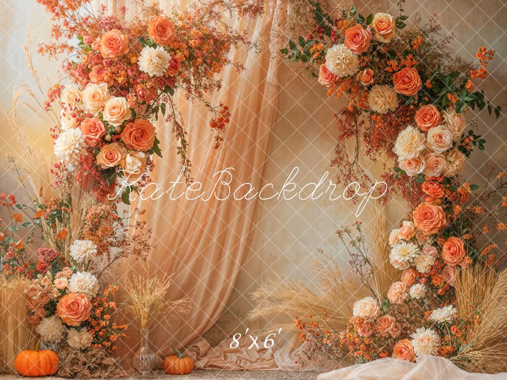 Kate Herbst Blumen Kürbis Orange Fleece Hintergrund Entworfen von Emetselch - Kate Backdrop.de