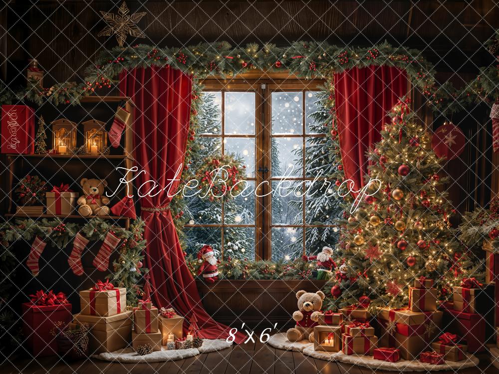 Kate Weihnachten Fenster Weihnachtsbaum Rot Fleece Hintergrund Entworfen von Emetselch - Kate Backdrop.de