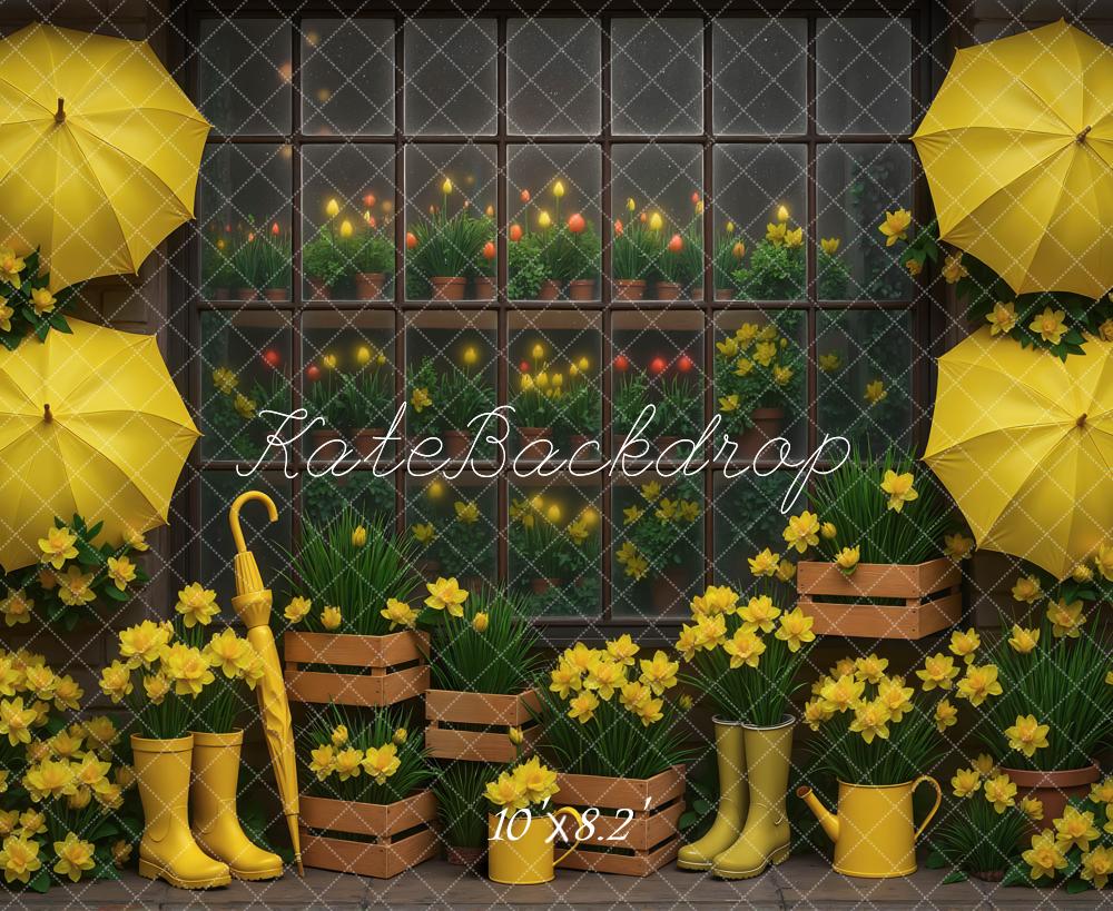 Kate Frühling Gelb Regenschirme Blumen Hintergrund Entworfen von Mini MakeBelieve