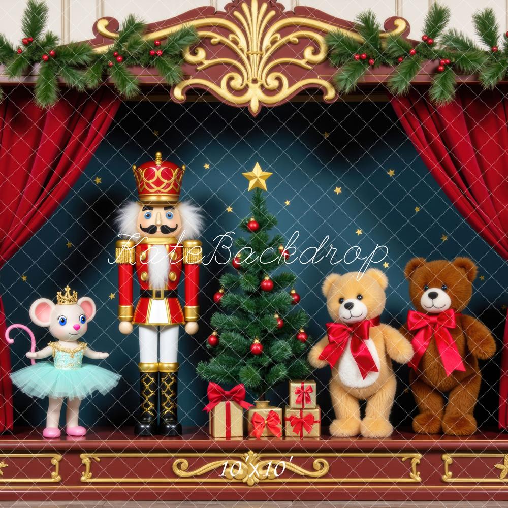 Kate Weihnachten Nussknacker Bühne Spielzeugfiguren Hintergrund Entworfen von Mini MakeBelieve - Kate Backdrop.de