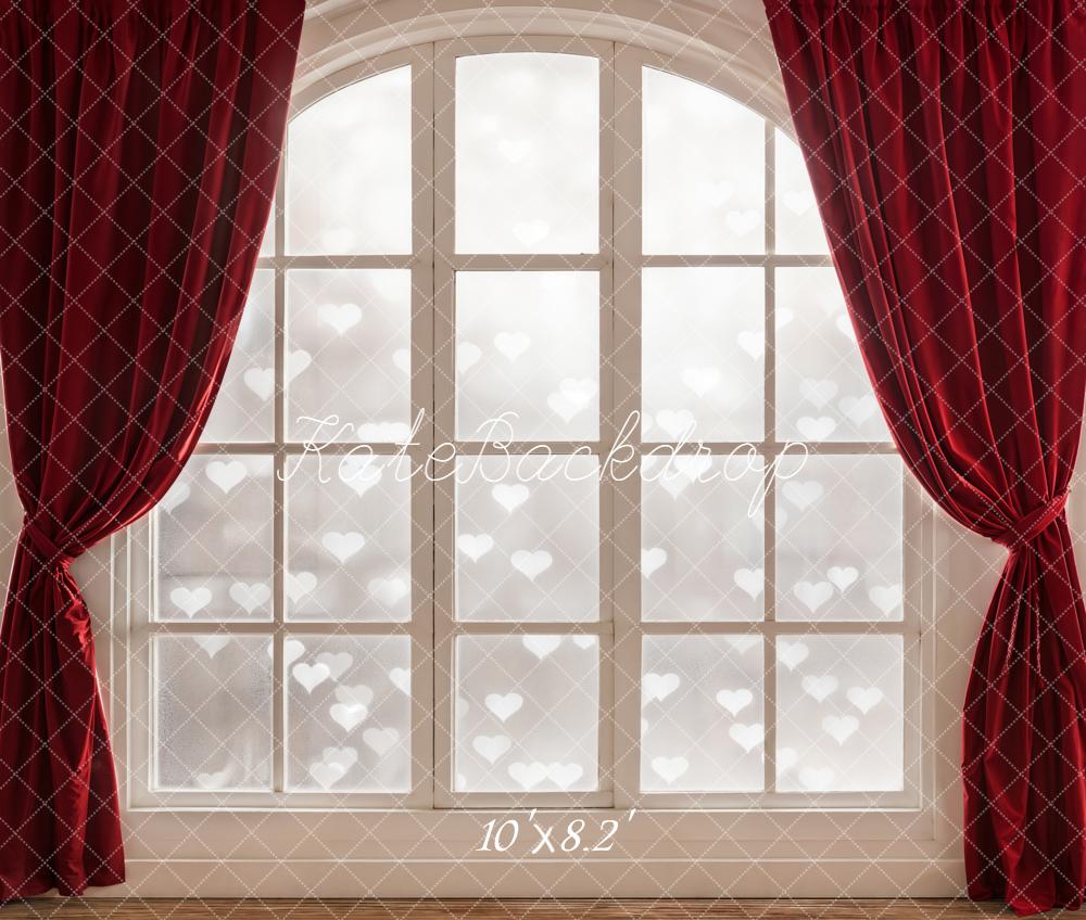 Kate Romantik Fenster Rote Vorhänge Bokeh Fleece Hintergrund Entworfen von Emetselch