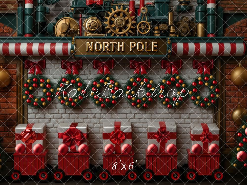 Kate Weihnachten Nordpol Eisenbahn Rot Hintergrund Entworfen von Mini MakeBelieve - Kate Backdrop.de