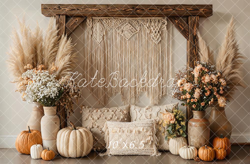 Kate Herbst Boho Kürbisse Makramee Fleece Hintergrund Entworfen von Emetselch