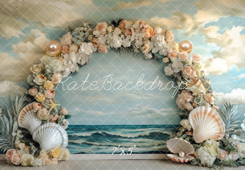 Kate Flower Bogen Muscheln Ozean Pastell Hintergrund Entworfen von Mini MakeBelieve - Kate Backdrop.de
