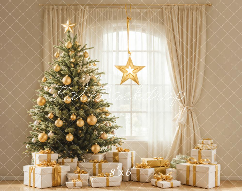 Kate Weihnachten Weihnachtsbaum Geschenke Gold Fleece Hintergrund Entworfen von Emetselch - Kate Backdrop.de