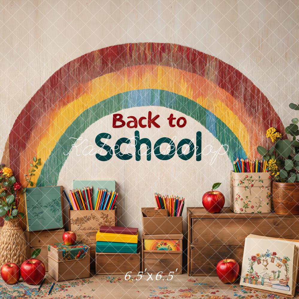 Kate Zurück Zur Schule Regenbogen Holz Vintage Hintergrund Entworfen von Emetselch