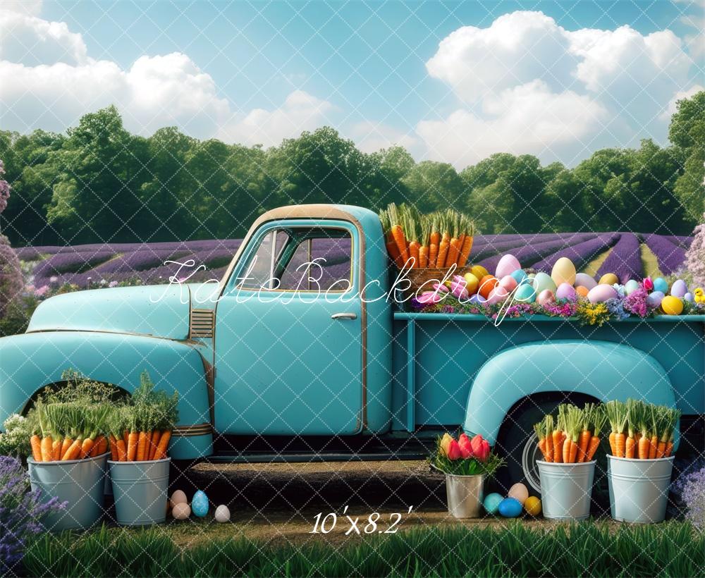 Kate Ostern Oldtimer Lavendel Feld Hintergrund Entworfen von Mini MakeBelieve - Kate Backdrop.de
