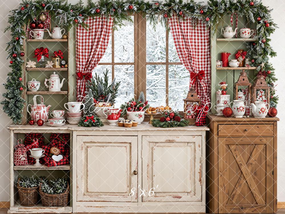 Kate Weihnachten Fenster Geschirr Landhausstil Hintergrund Entworfen von Emetselch - Kate Backdrop.de