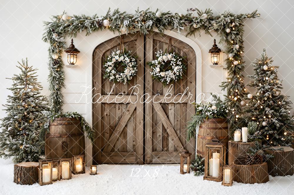 Kate Weihnachten Holztür Kränze Rustikal Hintergrund Entworfen von Emetselch - Kate Backdrop.de