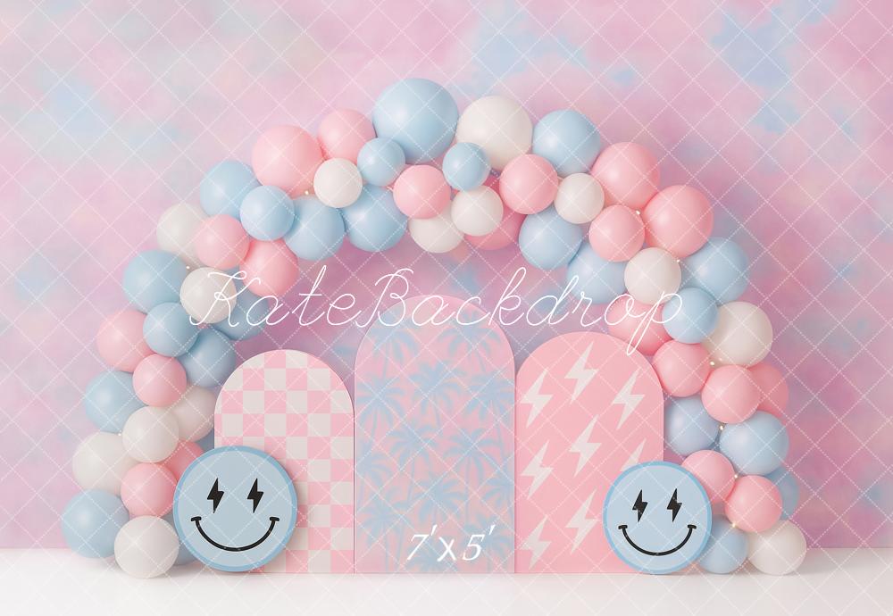 Kate Kinder Ballonbogen Smiley Pastell Hintergrund Entworfen von Ashley Paul - Kate Backdrop.de