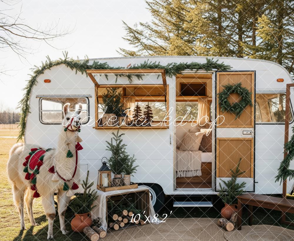 Kate Weihnachten Wohnwagen Llama Natur Hintergrund Entworfen von Patty Roberts