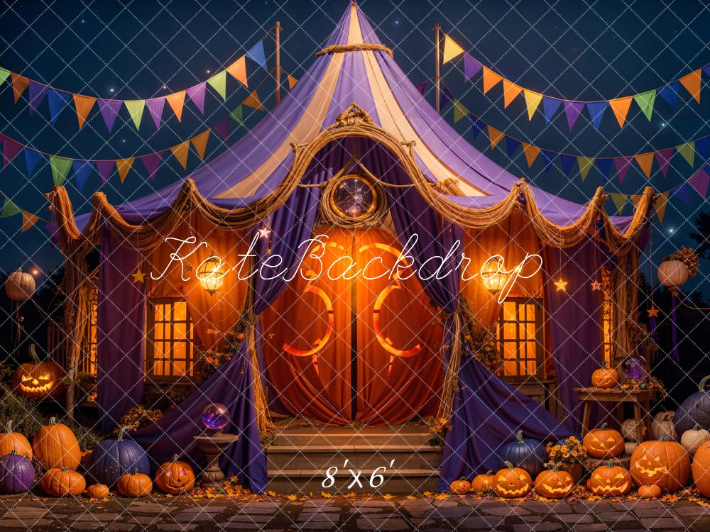 Kate Halloween Zirkuszelt Kürbisse Lichter Hintergrund Entworfen von Emetselch - Kate Backdrop.de