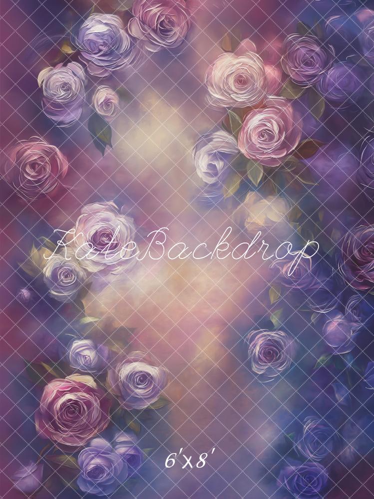 Kate Blumen Rosen Lila Gemalt Fleece Hintergrund Entworfen von Emetselch - Kate Backdrop.de