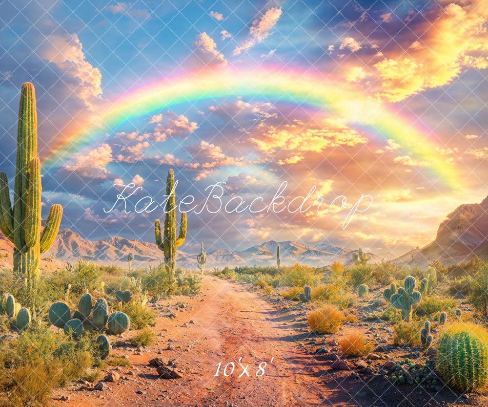 Kate Wüste Kaktus Regenbogen Sonnenuntergang Hintergrund Entworfen von Emetselch - Kate Backdrop.de