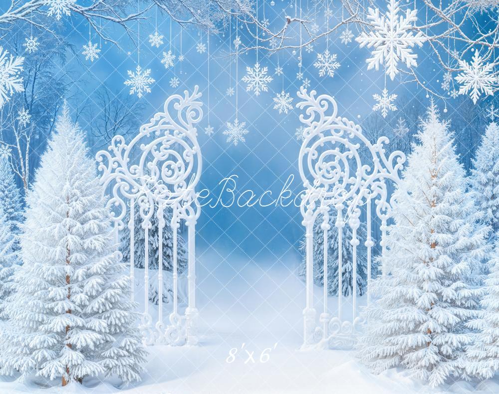 Kate Weihnachten Schnee Tor Blau Fleece Hintergrund Entworfen von Emetselch - Kate Backdrop.de