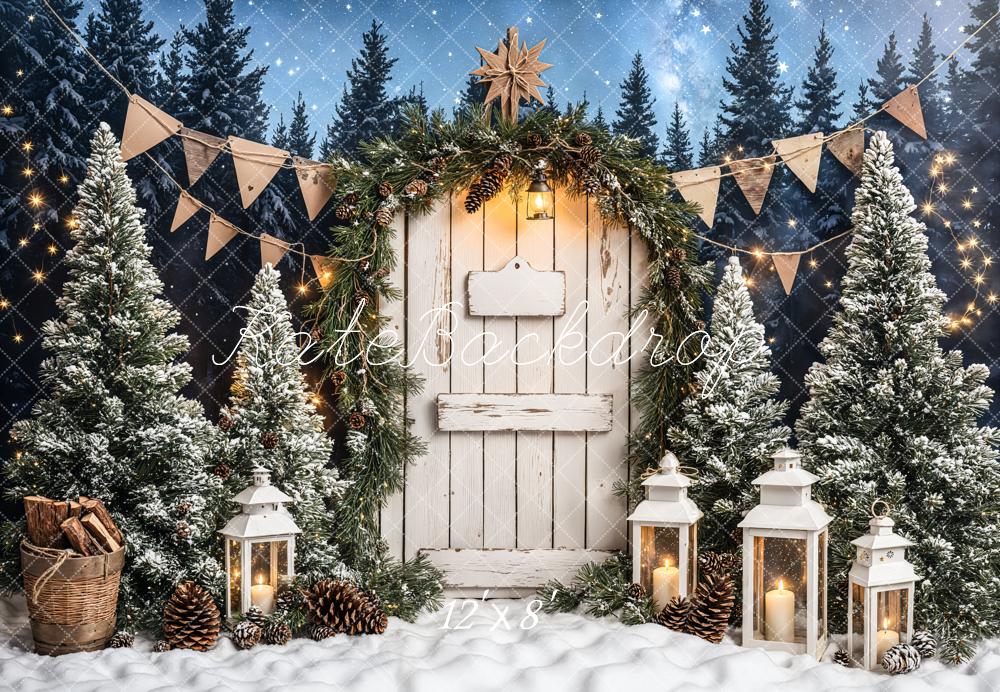 Kate Weihnachten Tür Tannenwald Lichter Fleece Hintergrund Entworfen von Emetselch