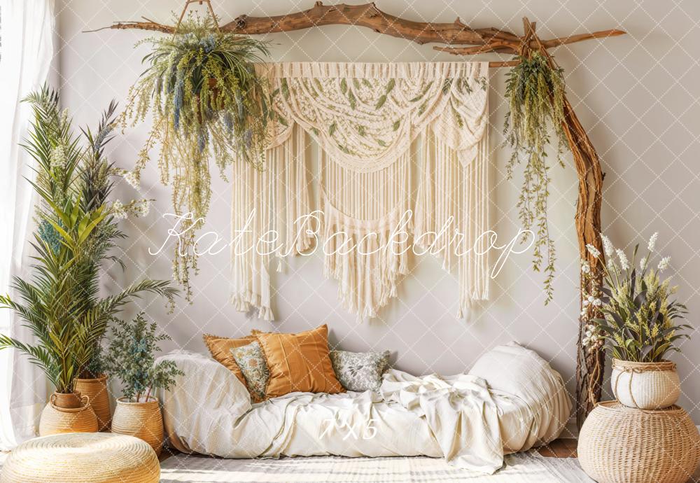 Kate Boho Makramee Pflanzen Beige Hintergrund Entworfen von Emetselch