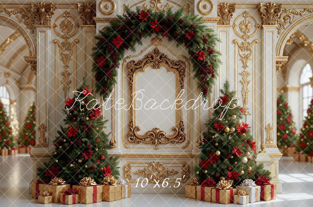 Kate Weihnachten Baum Geschenke Gold Hintergrund Entworfen von Mini MakeBelieve - Kate Backdrop.de
