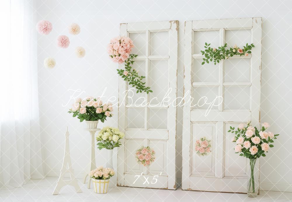 Kate Hochzeit Vintage Türen Blumen Weiß Hintergrund Entworfen von Patty Roberts - Kate Backdrop.de