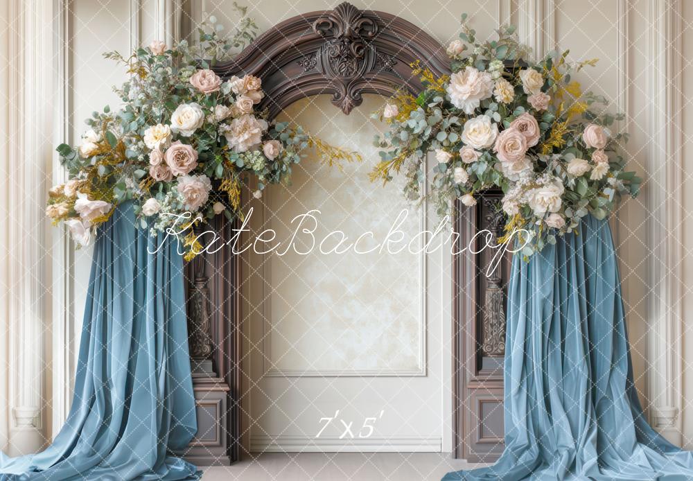 Kate Hochzeit Blumenbogen Blau Vintage Hintergrund Entworfen von Mini MakeBelieve - Kate Backdrop.de