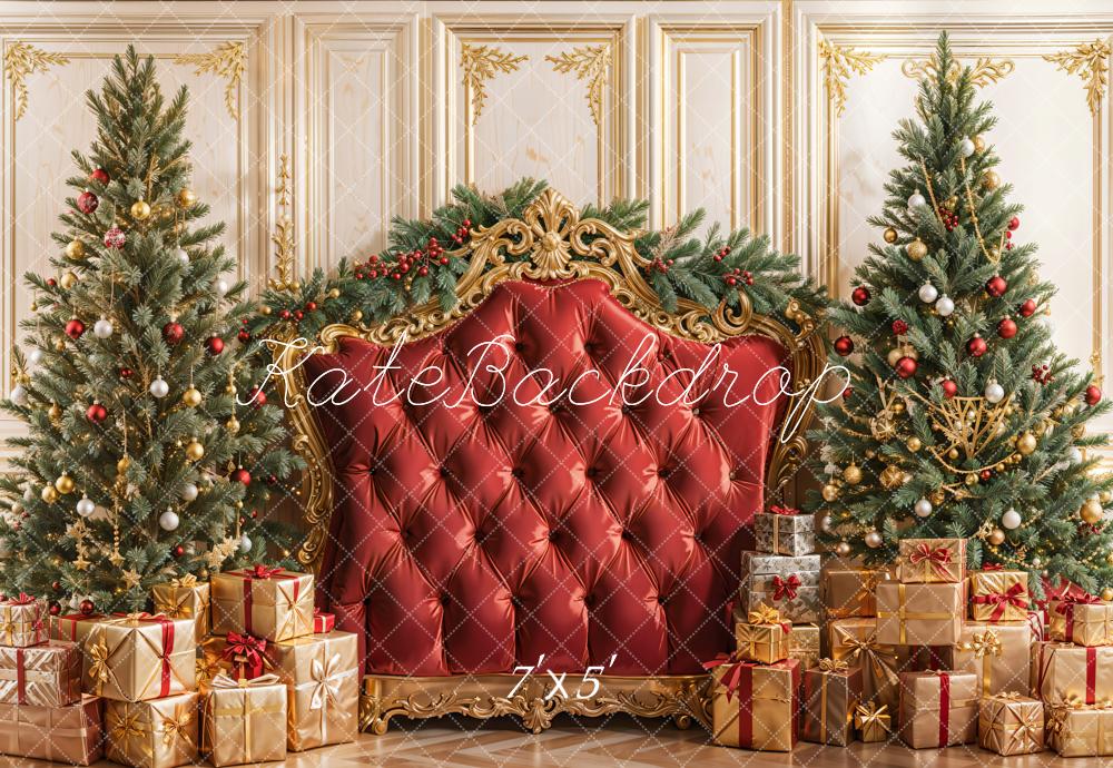 Kate Weihnachten Geschenke Tannenbaum Golden Rot Hintergrund Entworfen von Emetselch - Kate Backdrop.de