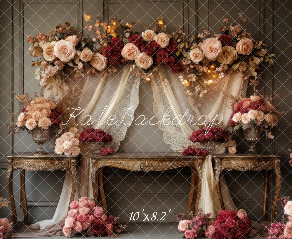 Kate Hochzeit Rosen Tische Elegant Hintergrund Entworfen von Mini MakeBelieve