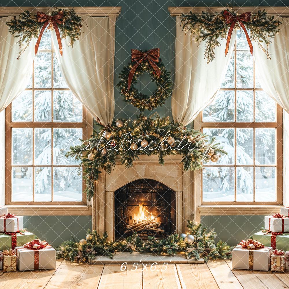 Kate Weihnachten Kamin Fenster Geschenke Hintergrund Entworfen von Emetselch
