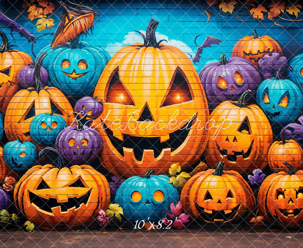 Kate Halloween Kürbisse Bunt Illustrativ Hintergrund Entworfen von Emetselch - Kate Backdrop.de