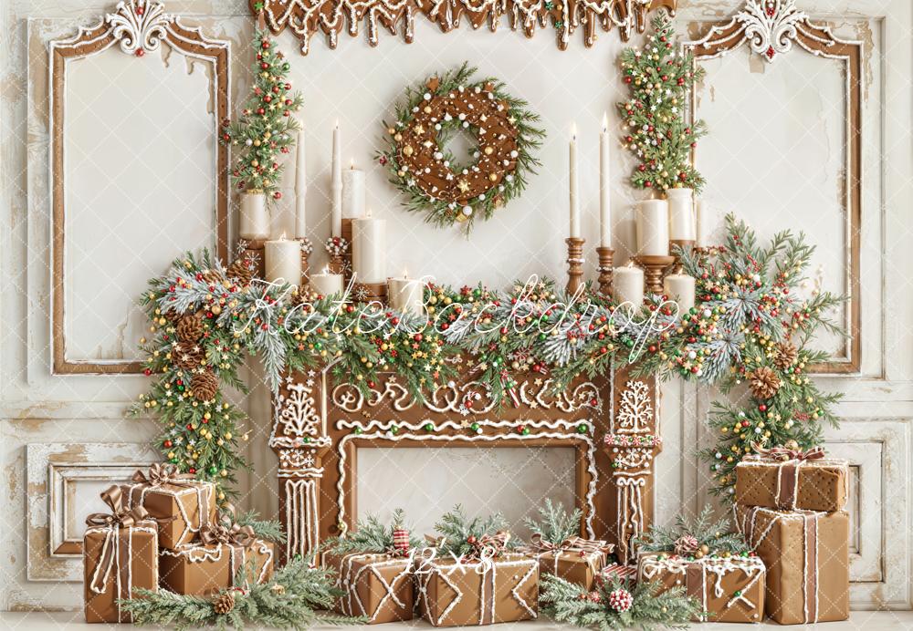 Kate Weihnachten Lebkuchen Kamin Girlande Fleece Hintergrund Entworfen von Emetselch - Kate Backdrop.de