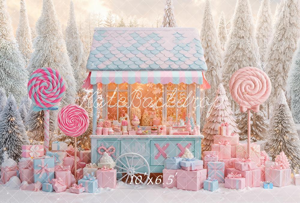 Kate Weihnachten Süßigkeiten Wagen Pastell Fleece Hintergrund Entworfen von Emetselch - Kate Backdrop.de