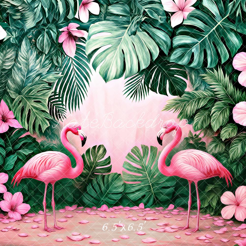 Kate Tropisch Flamingos Monstera Hibiskus Hintergrund Entworfen von Ashley Paul - Kate Backdrop.de
