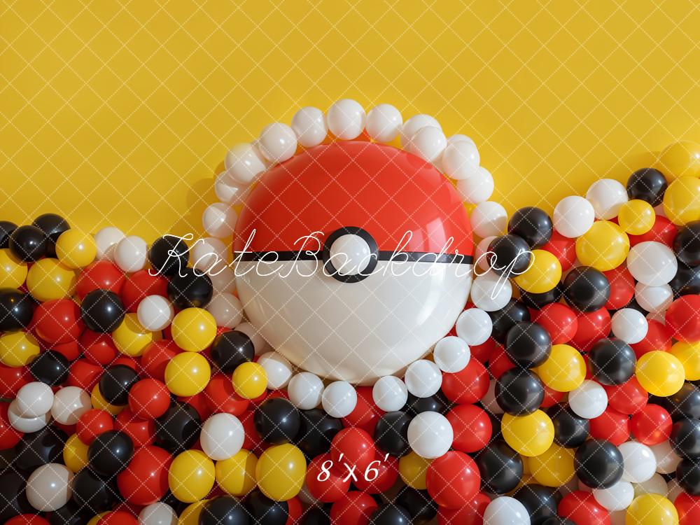 Kate Geburtstag Ballons Pokeball Gelb Hintergrund Entworfen von Emetselch - Kate Backdrop.de