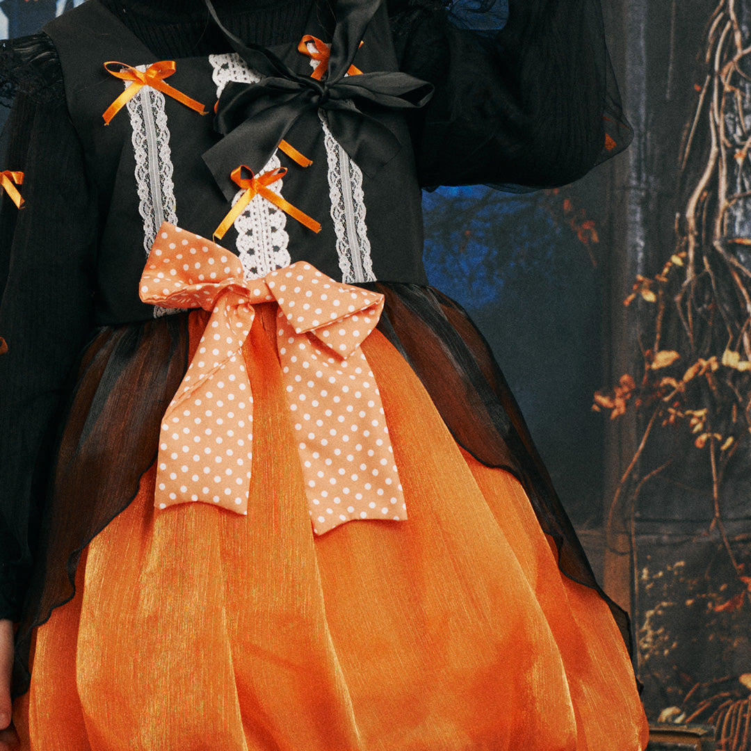 Kate Halloween Vollmond Schwarz-orangefarbenes Kinderkleid mit Zaubererhut - Kate Backdrop.de
