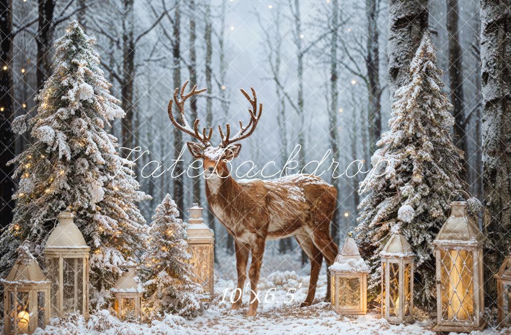 Kate Weihnachten Hirsch Schneebäume Laternen Hintergrund Entworfen von Emetselch - Kate Backdrop.de