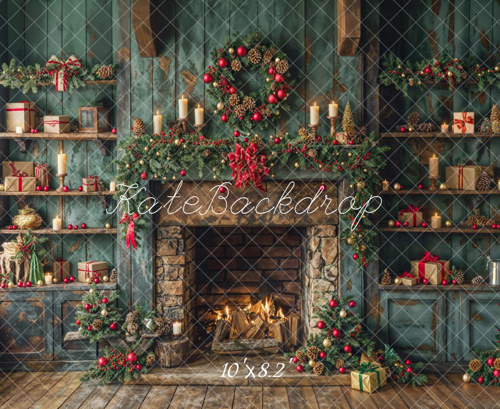 Kate Weihnachten Kamin Geschenke Grün Hintergrund Entworfen von Emetselch