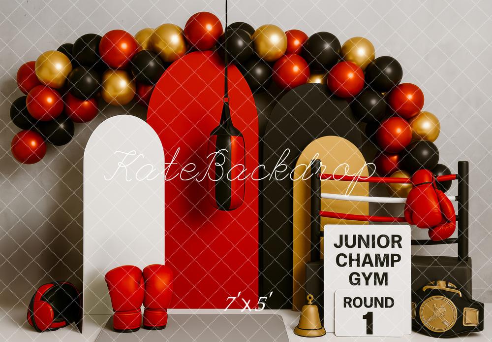 Kate Boxen Handschuhe Ballons Rot Schwarz Hintergrund Entworfen von Patty Roberts - Kate Backdrop.de