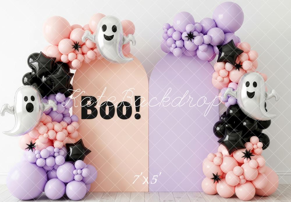 Kate Halloween Geister Ballonbogen Pastell Hintergrund Entworfen von Patty Roberts - Kate Backdrop.de