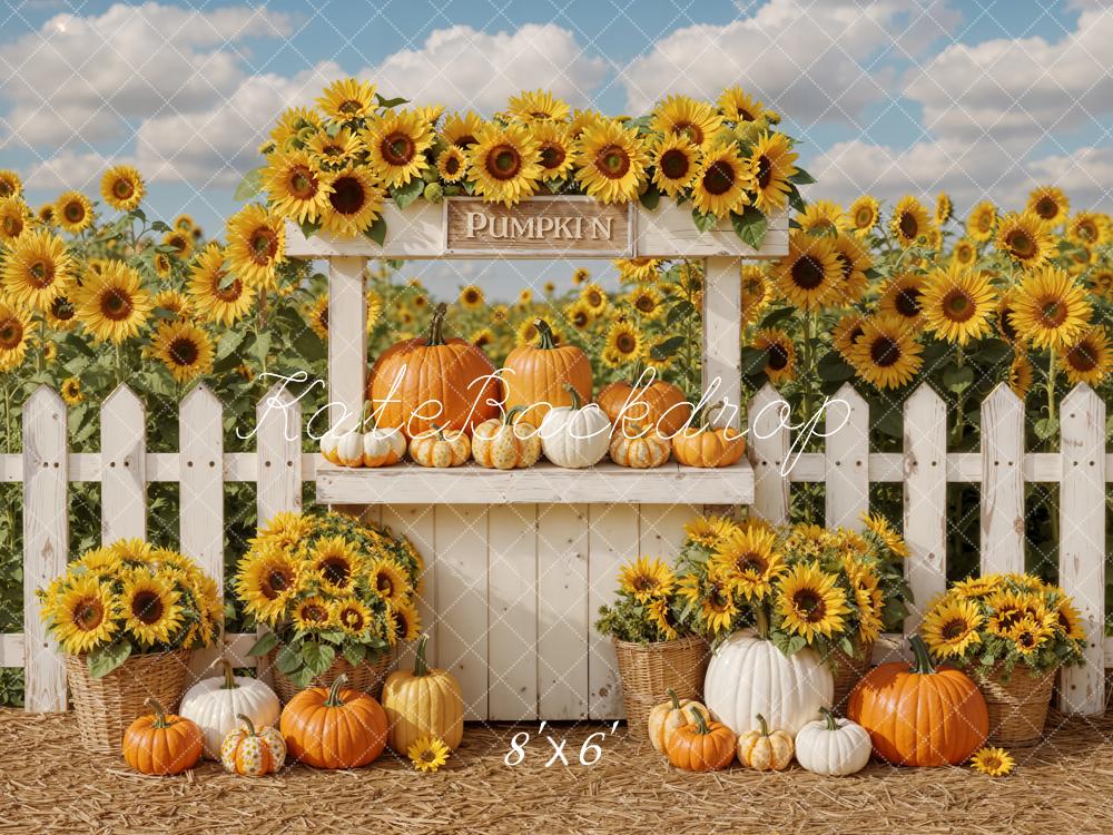 Kate Herbst Sonnenblumen Kürbisse Landhaus Fleece Hintergrund Entworfen von Emetselch