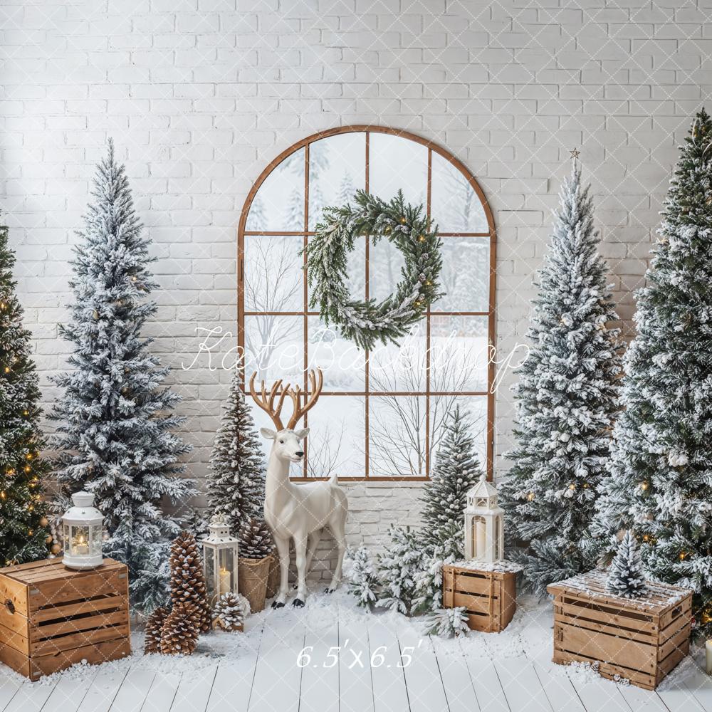 Kate Weihnachten Schneebäume Reh Weiß Hintergrund Entworfen von Emetselch - Kate Backdrop.de