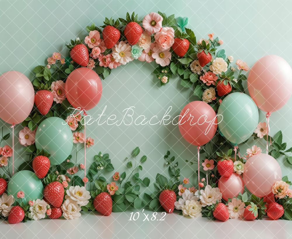 Kate Geburtstag Erdbeeren Blumen Bogen Pastell Hintergrund Entworfen von Emetselch