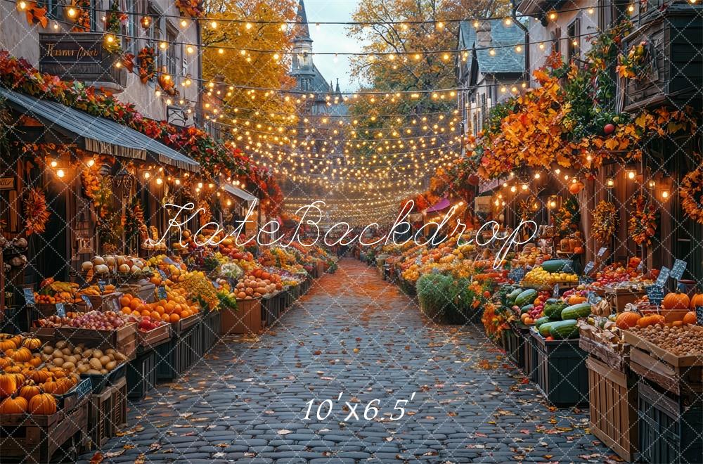 Kate Herbst Markt Obst Gemüse Lichter Hintergrund Entworfen von Mini MakeBelieve - Kate Backdrop.de