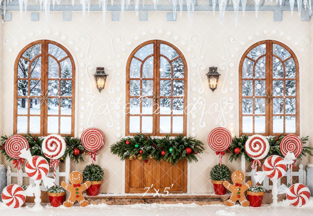 Kate Weihnachten Zuckerstangen Fenster Lebkuchenhaus Hintergrund Entworfen von Emetselch