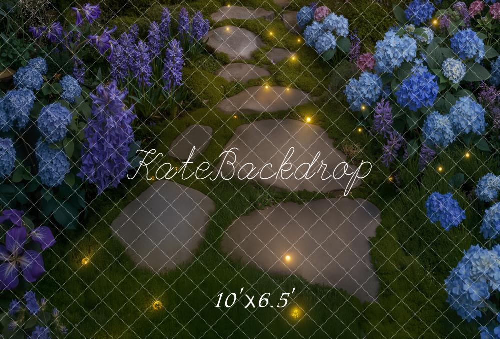 Kate Garten Steinweg Lila Blaue Blumen Fleece Hintergrund Entworfen von Kate Image