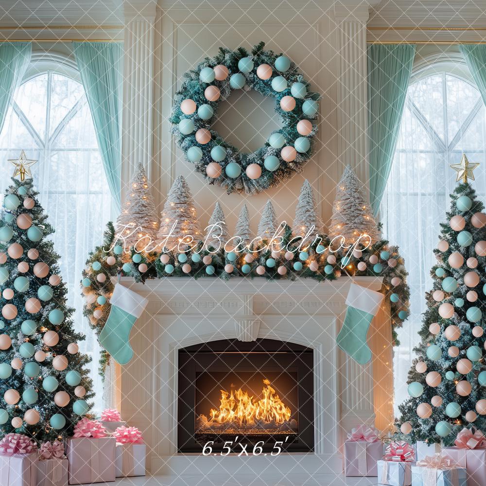 Kate Weihnachten Kamin Weihnachtsbaum Pastell Hintergrund Entworfen von Mini MakeBelieve - Kate Backdrop.de