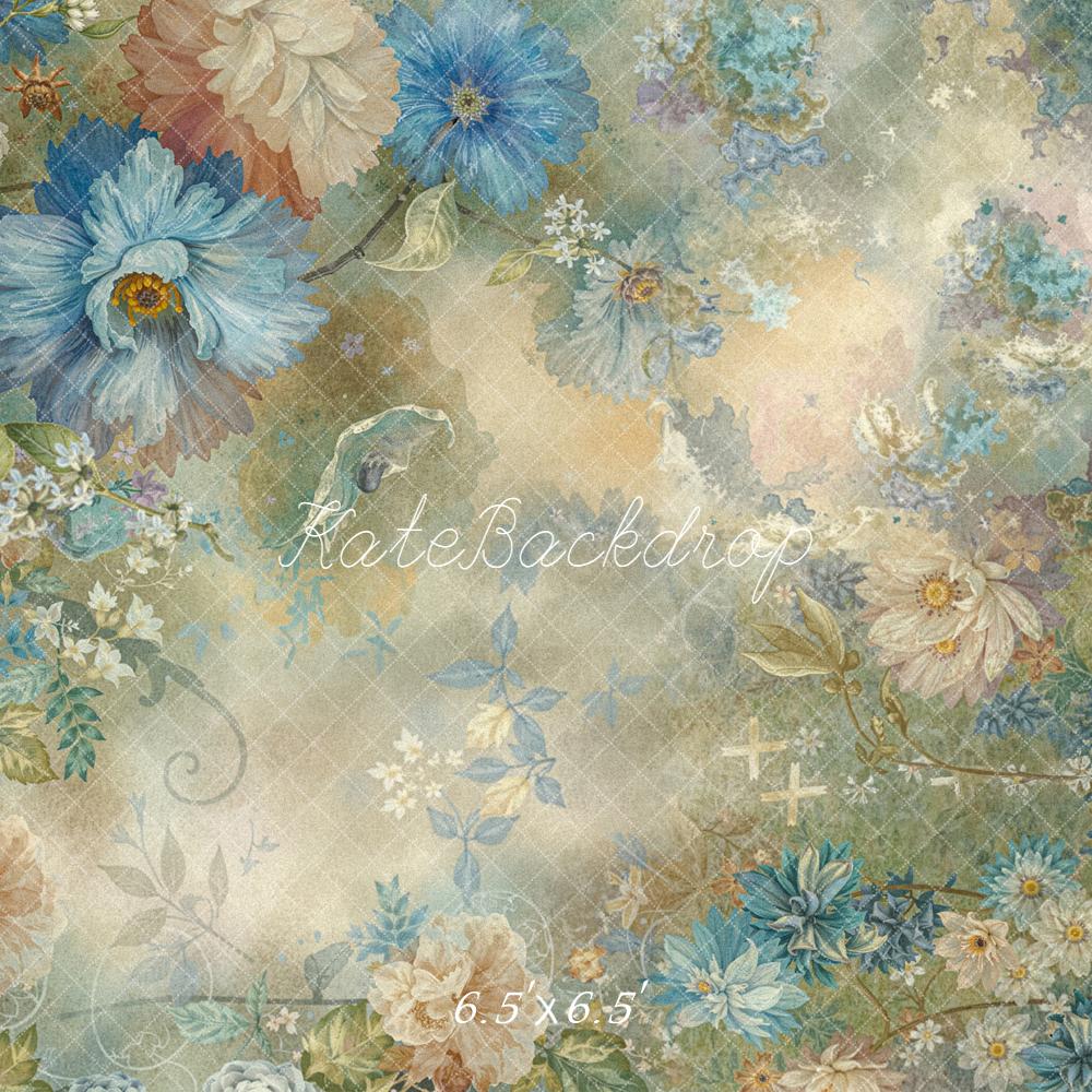 Kate Blumenmuster Blautöne Vintage Hintergrund Entworfen von Emetselch - Kate Backdrop.de