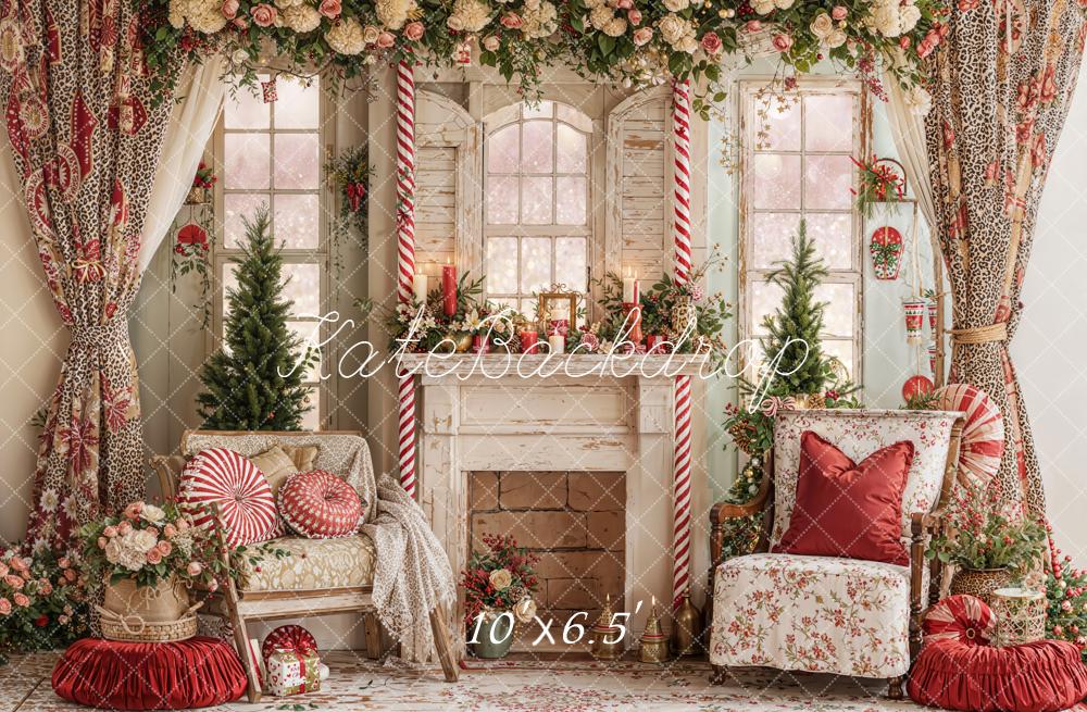 Kate Weihnachten Kamin Fenster Blumen Vintage Hintergrund Entworfen von Emetselch - Kate Backdrop.de