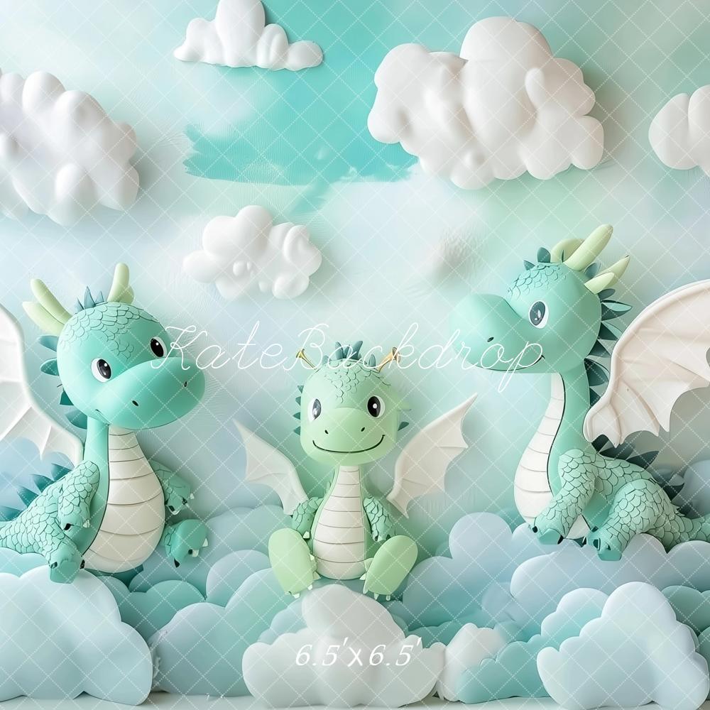 Kate Kinder Drachen Wolken Pastell Hintergrund Entworfen von Patty Roberts - Kate Backdrop.de